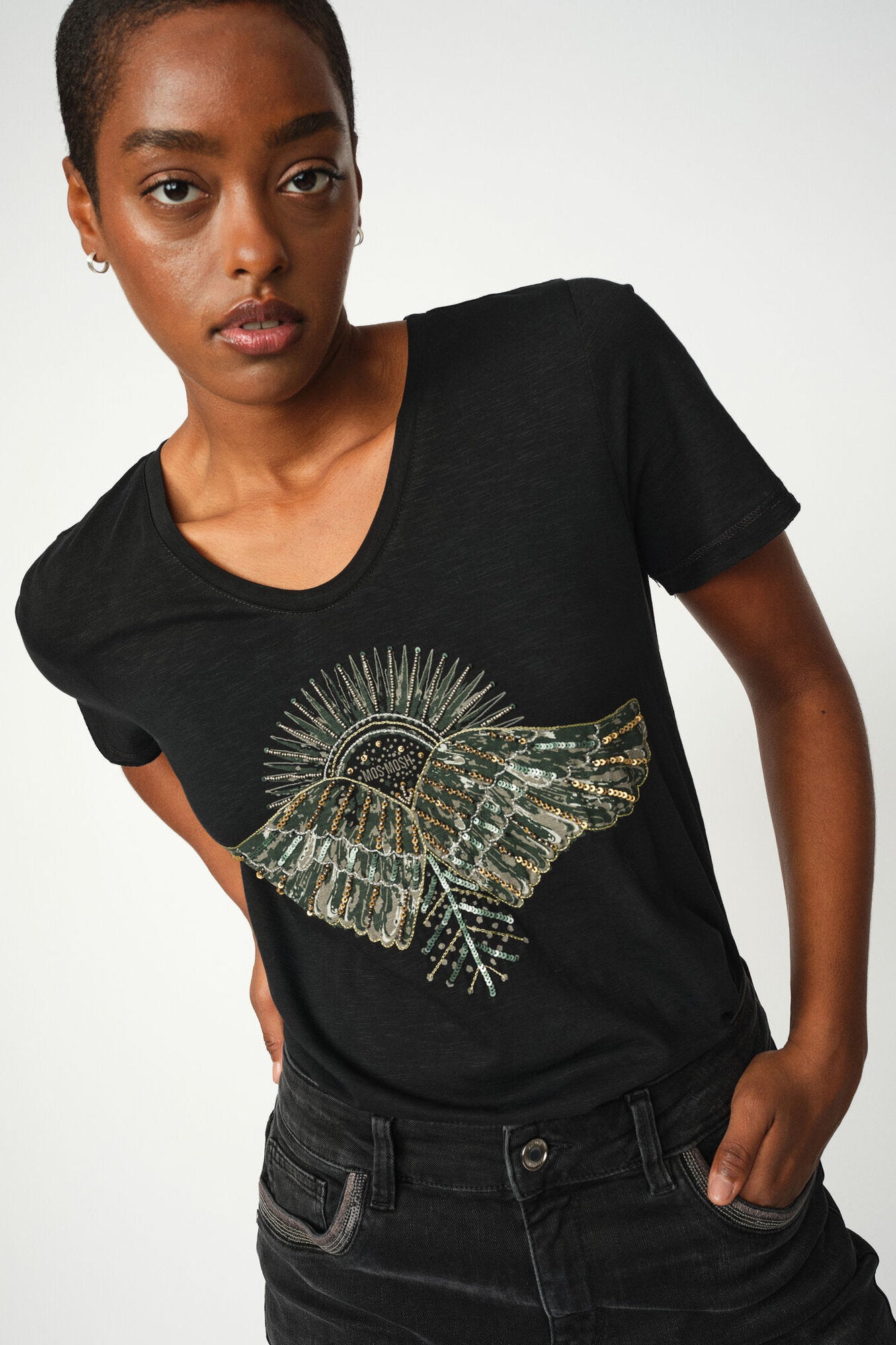 Nadine O-SS Deco t-shirt - sort